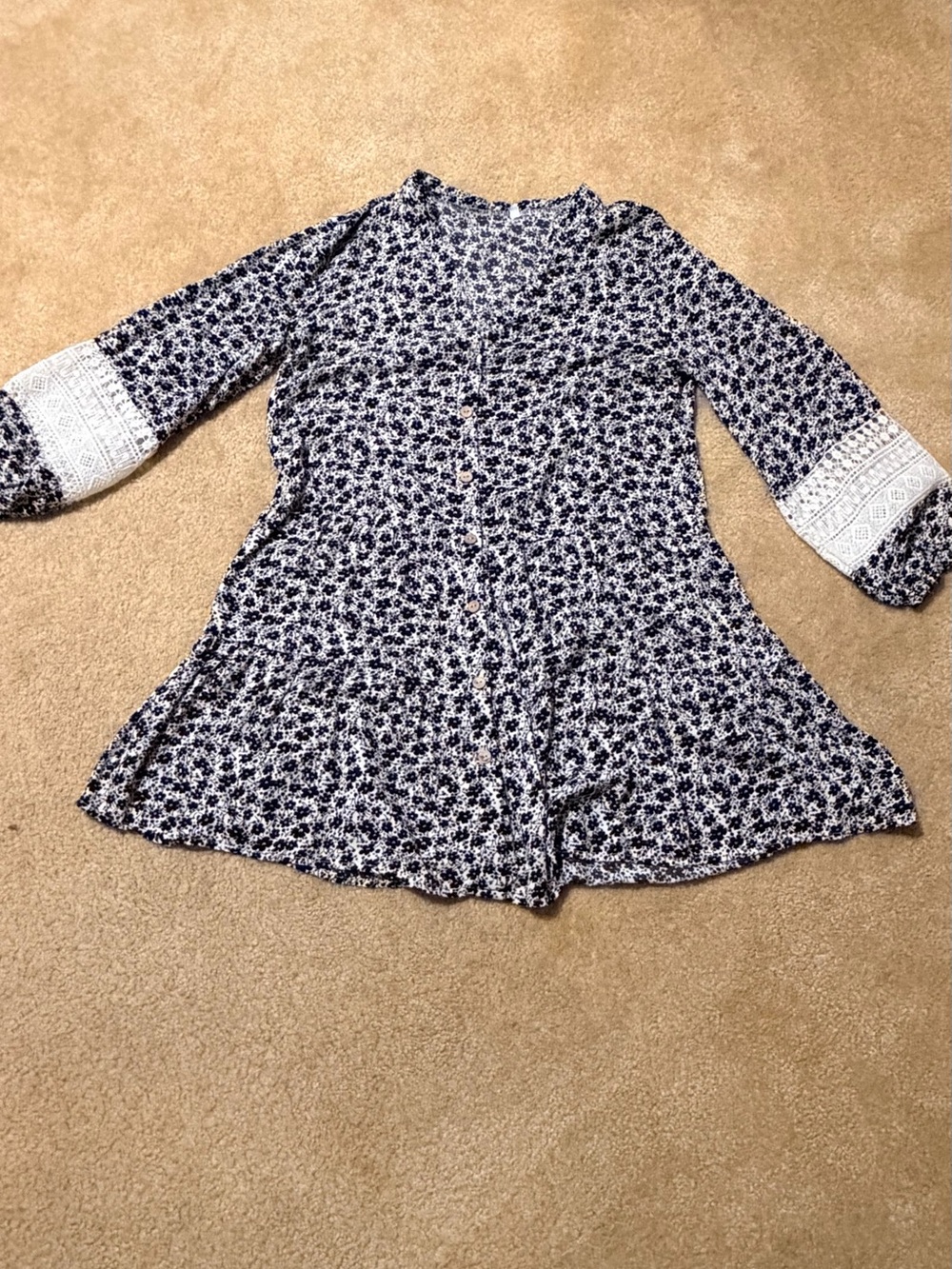 SHEIN Navy and White Floral Button-Front Casual Dress